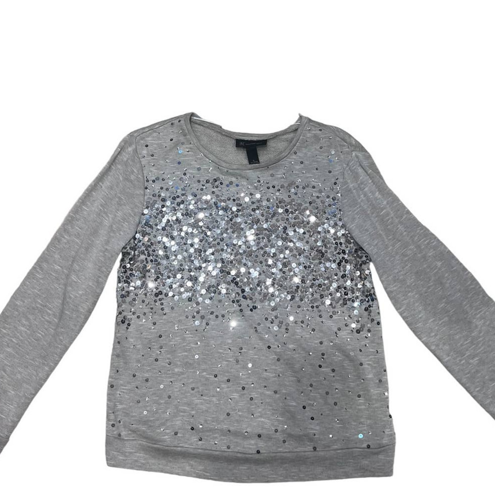 New INC grey beaded  sweatshirt sz Large‎